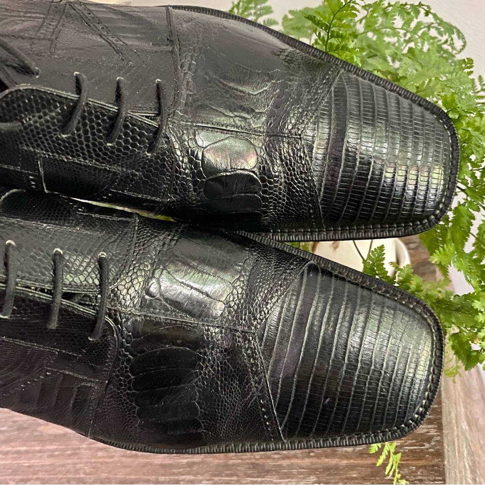 Vtg Exotic Teju Lizard Ostrich Skin David Eden Mens 11 Oxfords Dress Shoes Black - Picture 5 of 12